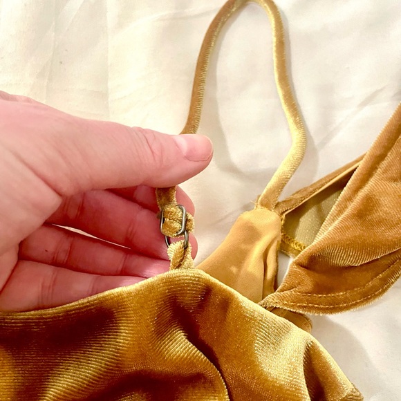 Lulus I'm Flattered Mustard/Light Brown Velvet Bodysuit! - Picture 12 of 14